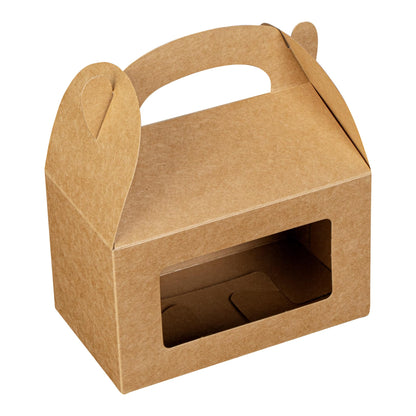 Restaurantware Gable Gift Boxes Pack of 25 Greaseproof Paper Treat Boxes 6 x 3.5 x 3.5 Inches With Window, Disposable Design Kraft Containers for Weddings or Birthdays