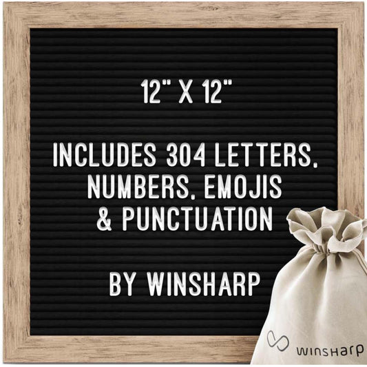 Black Felt Letter Board | 12"x12" Classy Wooden Frame with White Letters | Premium Changeable Sign Boards for Home Decor Motivational Quotes Baby Announcement Price List Message Letterboard With Stand For Small Business