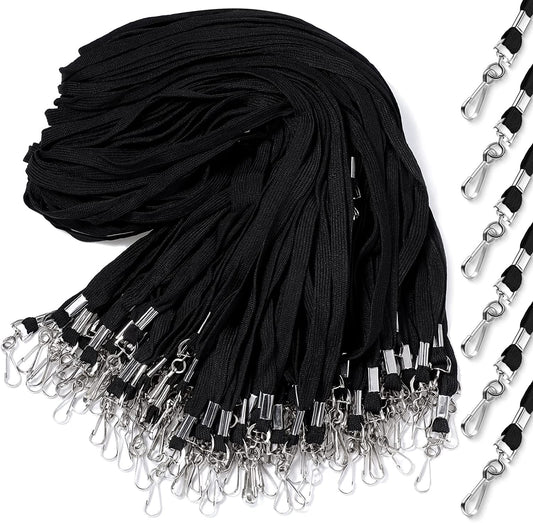 100 Pieces Black Lanyards Bulk, Premium Neck Lanyards with Swivel Hook Clips, Flat Neck Straps for ID Name Badge Holder Office School(Black)