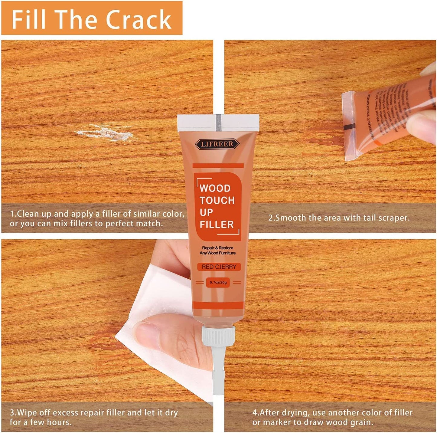 Lifreer Wood Furniture Repair Kit, High-Performance Wood Filler, Wood Putty with Beeswax - Hardwood Floor Scratch Repair Kit for Scratch, Cracks, Hole, Laminate, Table, Door