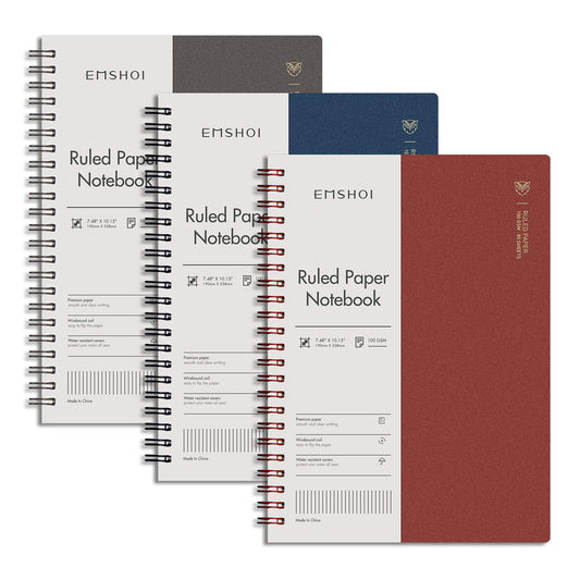 EMSHOI 3 Pack Spiral Notebook College Ruled, B5 Large 480 Pages Composition Notebook, 100GSM Thick Paper, Plastic Hardcover Lined Journals for Women Men Work School Writing, 7.48" x 10.15"