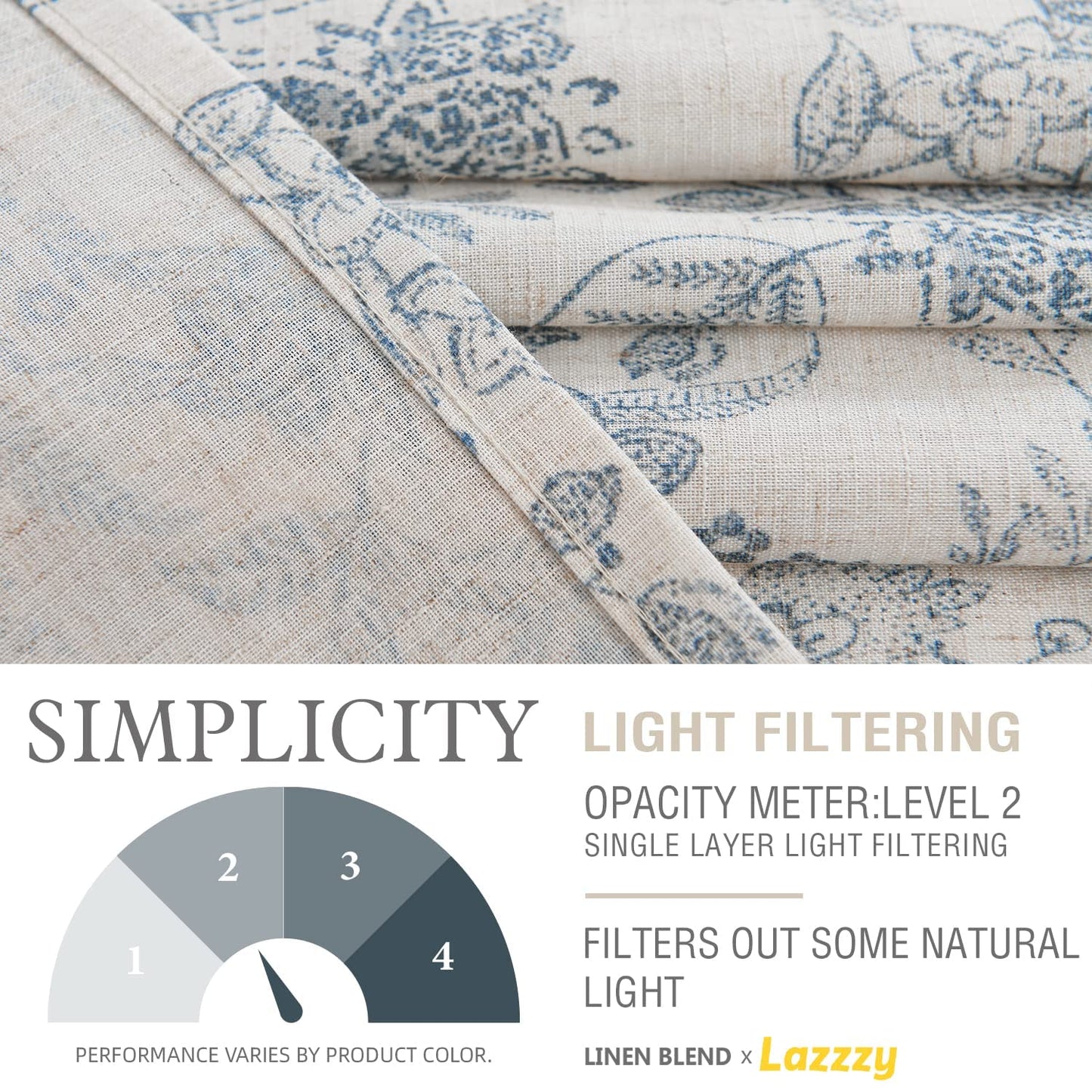Lazzzy Kitchen Valance Curtain Linen Floral Farmhouse Tie Up Valance for Cafe Bathroom Bedroom Small Window Treatments Curtain 20 Inch Long Rod Pocket 1 Panel Blue on Beige