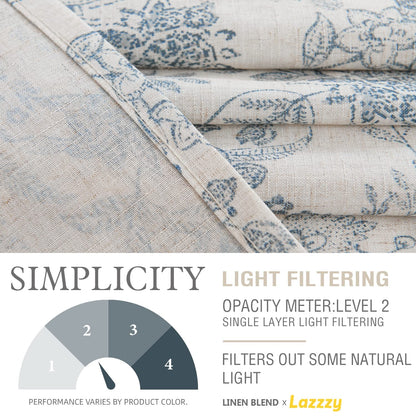Lazzzy Kitchen Valance Curtain Linen Floral Farmhouse Tie Up Valance for Cafe Bathroom Bedroom Small Window Treatments Curtain 20 Inch Long Rod Pocket 1 Panel Blue on Beige
