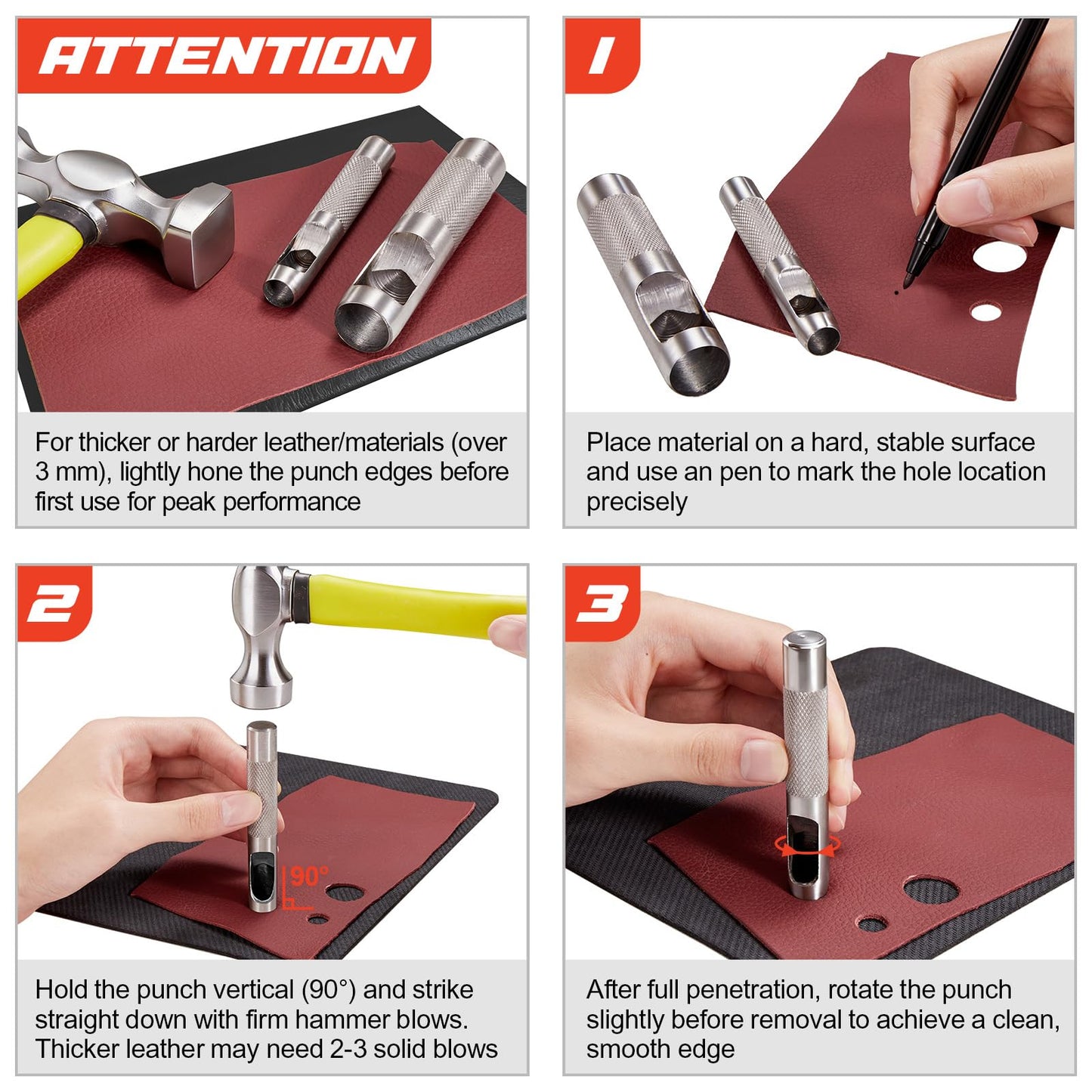 Spurtar 12 PCS Steel Hollow Leather Punch Set 1/8''-3/4'' Heavy Duty Round Hole Punch Set Leather Hole Tool for Watch Cloth Belt Gaskets w/Storage Bag