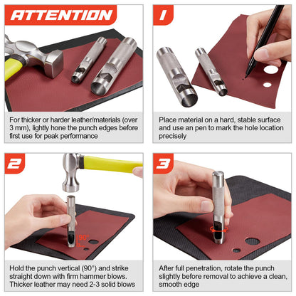Spurtar 12 PCS Steel Hollow Leather Punch Set 1/8''-3/4'' Heavy Duty Round Hole Punch Set Leather Hole Tool for Watch Cloth Belt Gaskets w/Storage Bag