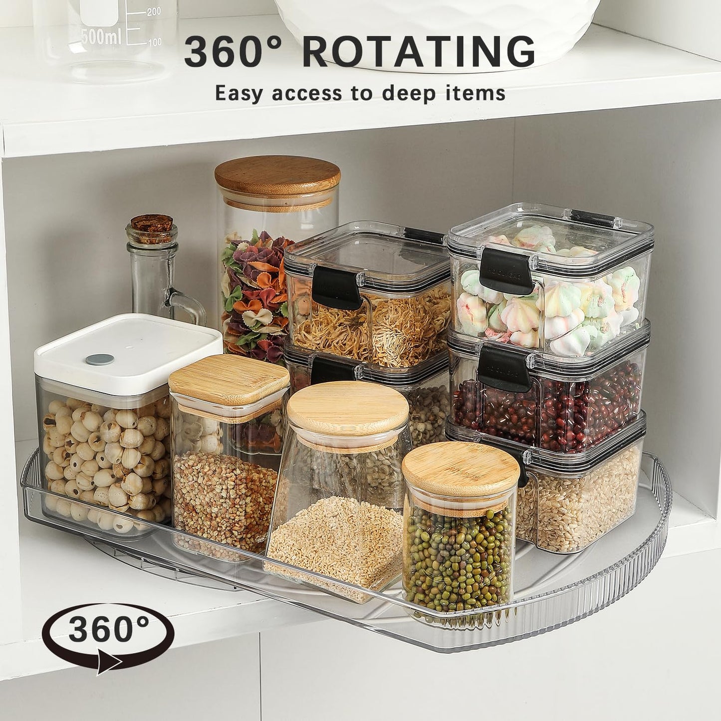Lazy Susan Turntable Organizer for Refrigerator, 360° Rotate Fridge Organizers and Storage, 16.54 Inches Square Lazy Susan Organizer for Cabinet, Pantry, Kitchen, Countertop