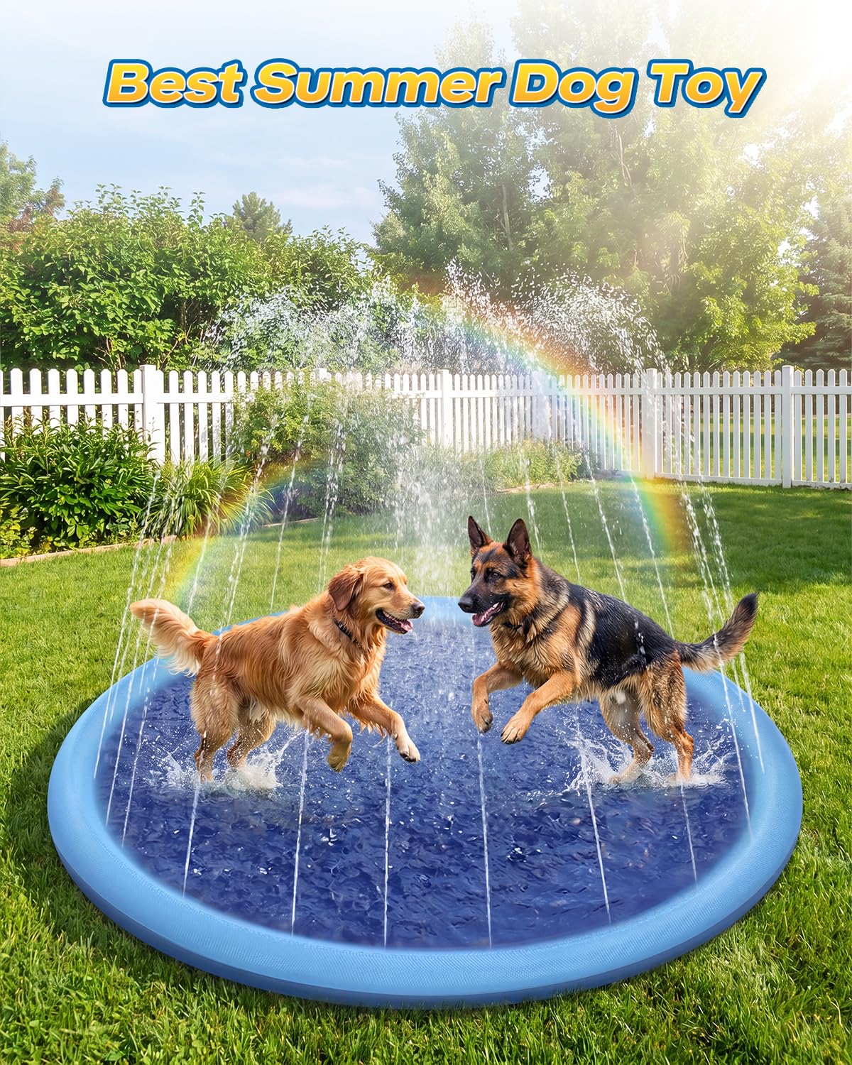 Raxurt Dog Pool, 67in Anti-Slip Splash Pad for Dogs Kids 0.58mm Thickened Durable Portable Swimming Pool for Pet Toddler Boys Girls Summer Outdoor Water Toys, Blue 67in