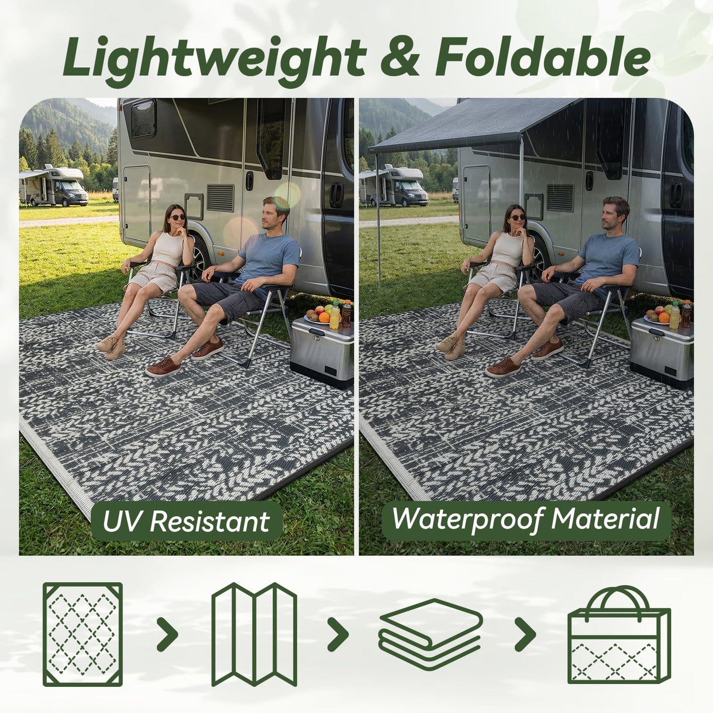 COCOER-Outdoor Rug-Patio Rug 5x8 Waterproof Outdoor Carpet Reversible Portable Camping Modern Abstract Plastic Straw RV Rugs for Picnic Beach Balcony Pool Deck Grey