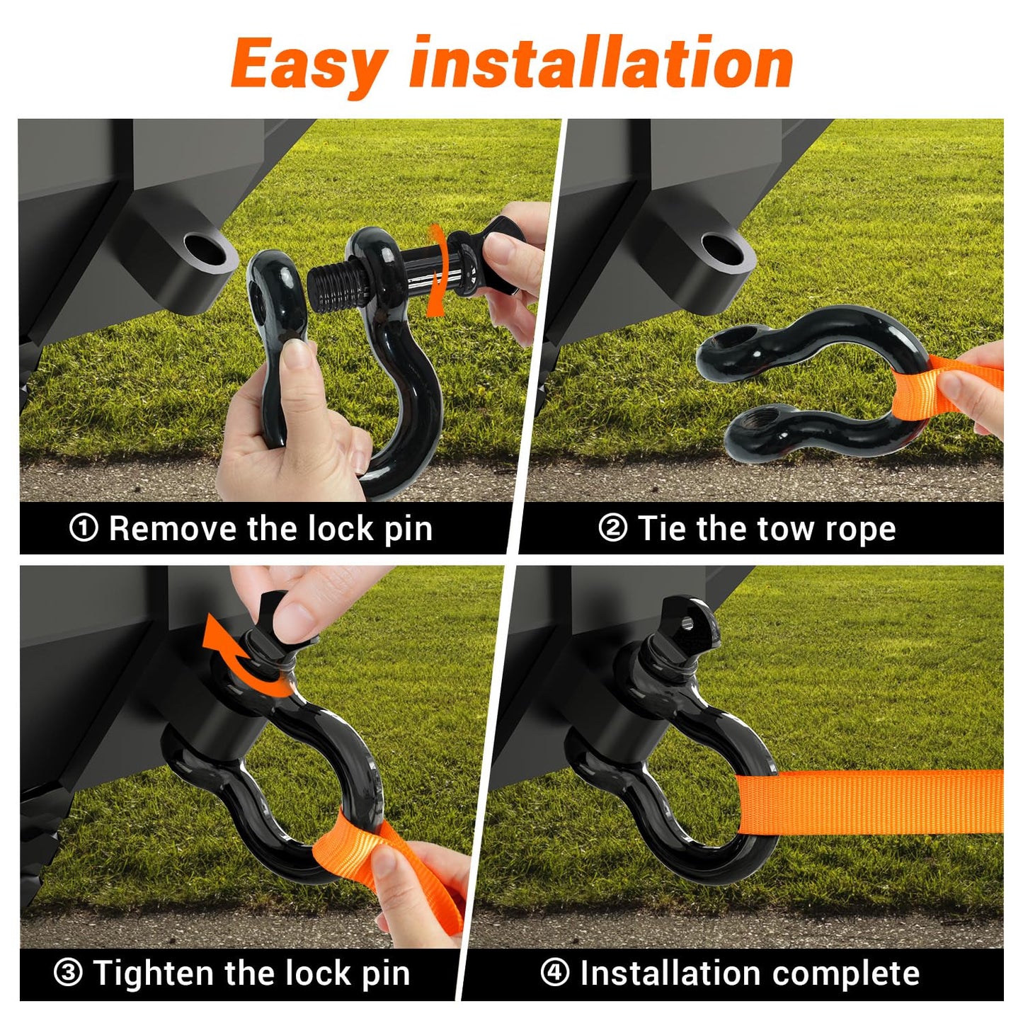 Ohuhu D Ring Shackles 3/4" 2 Pack, D Shackle Rugged 20 Ton (44,000 lbs) Maximum Break Strength, 4.75 Ton (9,500 Lbs) Capacity