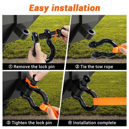 Ohuhu D Ring Shackles 3/4" 2 Pack, D Shackle Rugged 20 Ton (44,000 lbs) Maximum Break Strength, 4.75 Ton (9,500 Lbs) Capacity