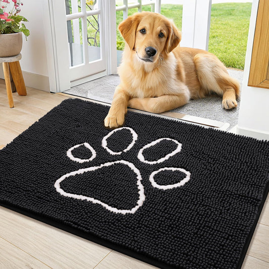smiry Indoor Door Mat, 20" x 30" Absorbent Dirt Trapper Non Slip Front Door Mat Indoor, Quick Dry Washable Chenille Mat, Floor Mats for House Indoor and Outdoor, Black
