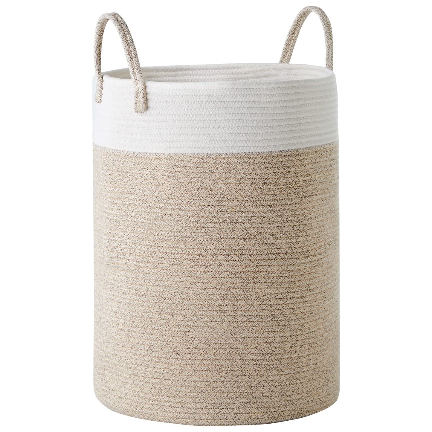 Cotton Rope Laundry Hamper by YOUDENOVA, 58L - Woven Collapsible Laundry Basket - Clothes Storage Basket for Blankets, Laundry Room Organizing, Bedroom Storage, Clothes Hamper – Brown