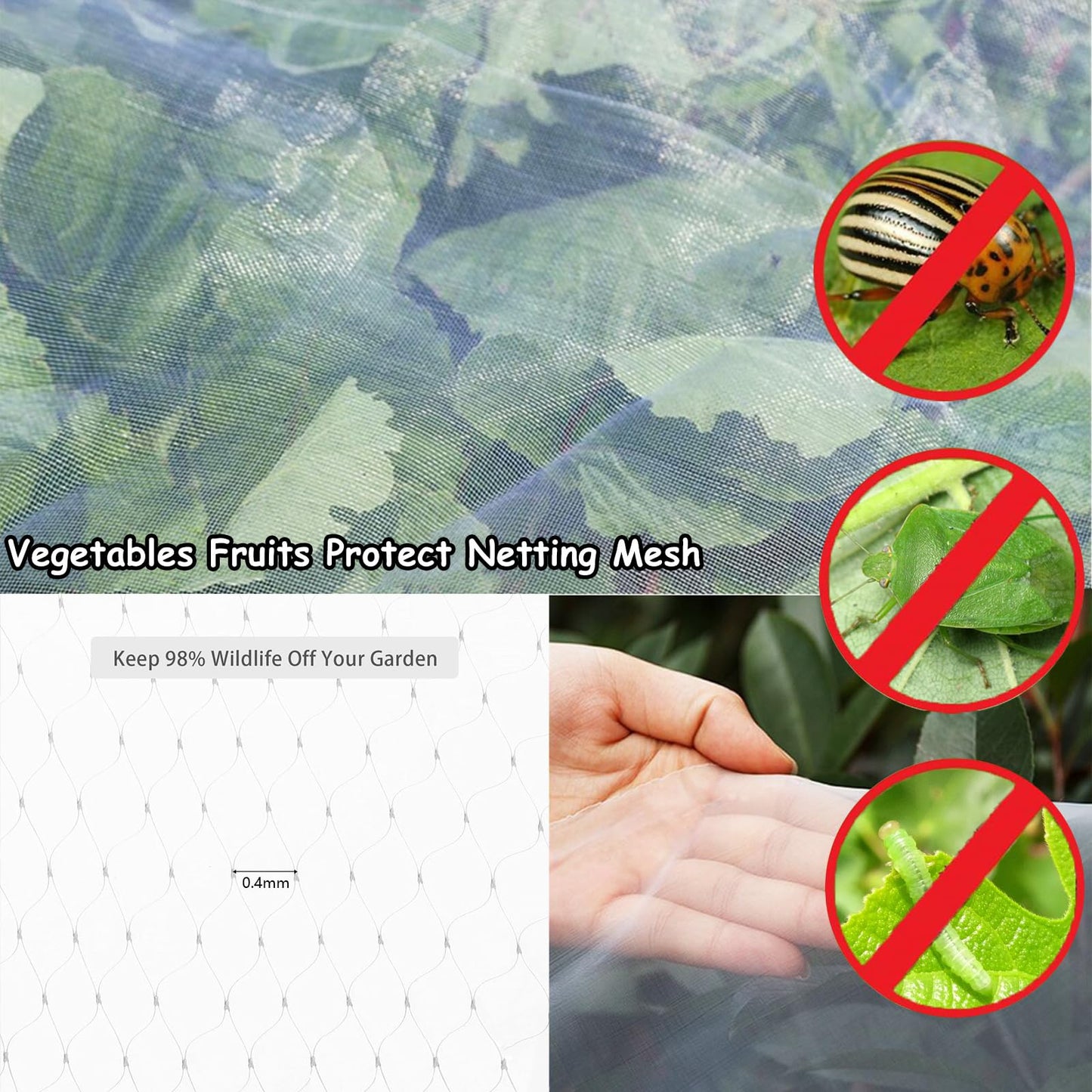 Garden Netting, 8FTx33FT Ultra Fine Mesh Protection Bird Net, Row Covers Greenhouse Plant Insect Barrier for Protect Vegetable Fruit Tree Flowers