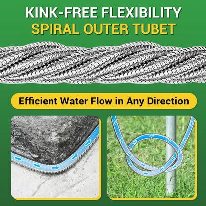 360 GADGET Garden Hose - Short Water Leader Metal Hose 6 FT with Female to Female Fitting, Flexible, Heavy Duty Hose Extension for Outdoor Hose Reel/Dehumidifier/RV、304Stainless Steel
