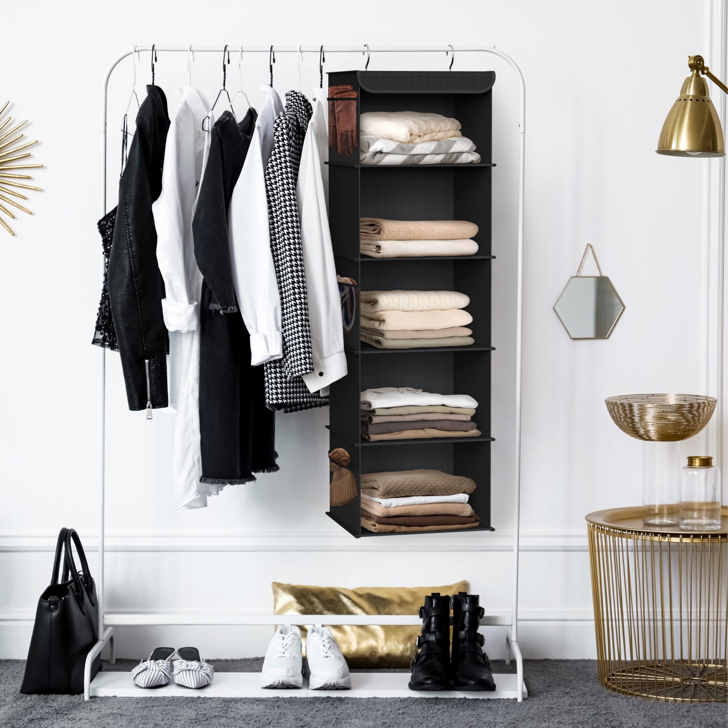 Simple Houseware 5 Shelves Hanging Closet Organizer, Black