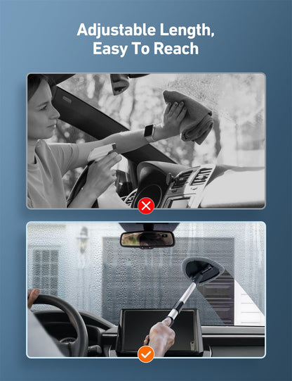 AstroAI Car Window Cleaner, Car Windshield Cleaning Tool with Telescopic and Extendable Handle, Inside with 4 Reusable and Washable Microfiber Pads, Auto Glass Wiper Kit, Grey-Triangle
