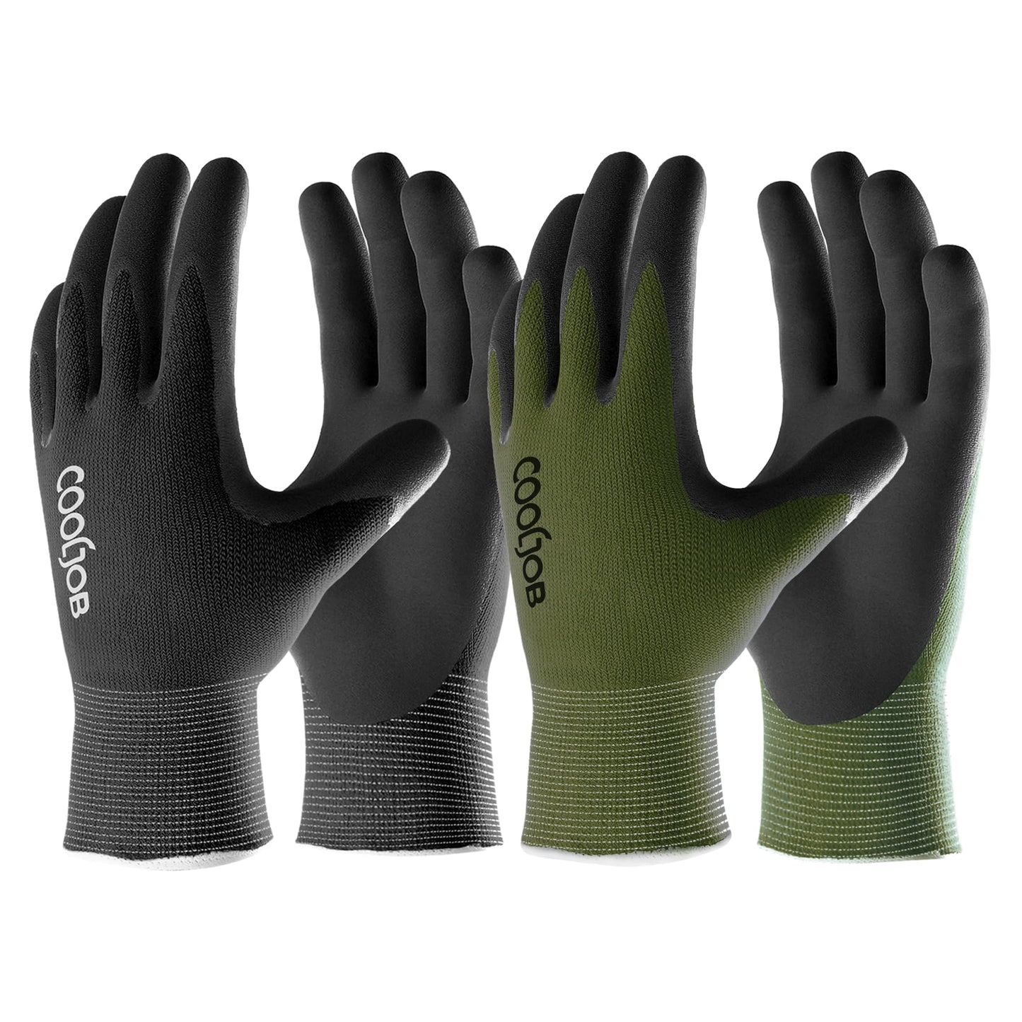 COOLJOB Gardening Gloves for Men, 6 Pairs Breathable Rubber Coated Garden Gloves, Work Gloves for Men, Men’s Large Size Fits Most, Black & Green (Half Dozen L)