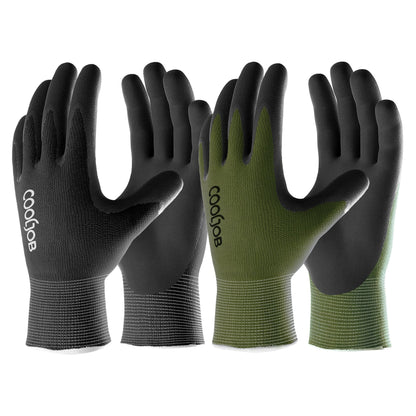 COOLJOB Gardening Gloves for Men, 6 Pairs Breathable Rubber Coated Garden Gloves, Work Gloves for Men, Men’s Large Size Fits Most, Black & Green (Half Dozen L)
