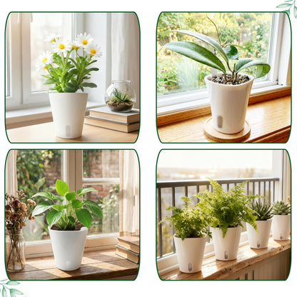 8 Pack 4 inch self Watering pots for Indoor Plants, Small Self Watering Planters with Visual Water Level Window,self Watering Plant pots for Aloe,Herbs,African Violets