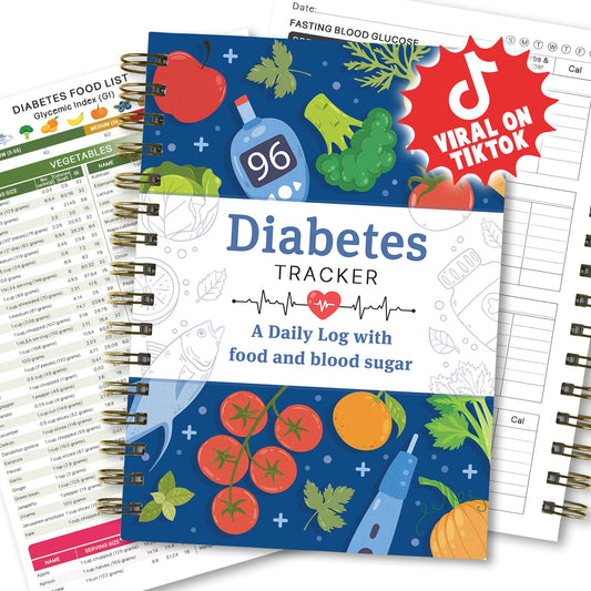 Diabetes Daily Log Book, Diabetes Food List Meal Planner, Diabetic Record Monitor for Types 1 & 2, Food & Blood Sugar, Glycemic Index (GI), Track Glucose, Carbs Calories, Insulin | A5 Spiral Bound