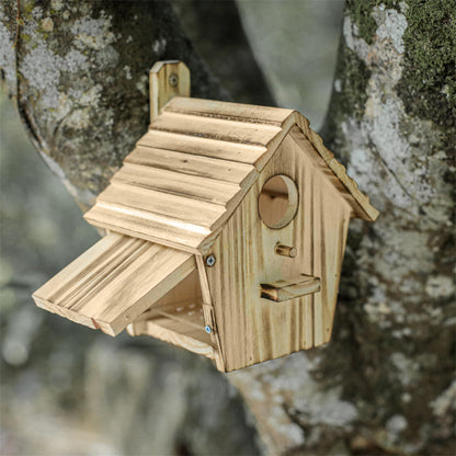 CLACKIBUKVYZ Bird Houses - Wooden Bird House for Outside with Pole - 1-1/2 Inch Entrance Hole for Bluebirds, Wrens, Chickadees, and Tree Swallows - Hanging Birdhouse for Garden