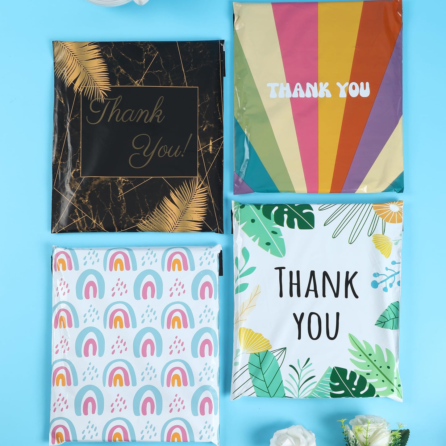 SHIPKEY 100 Pcs Green Leaf Poly Mailers, 25x33cm Thank-You Poly Mailers for Gift Wrapping, ReusableShipping Envelopes for Small Business (10x13inch