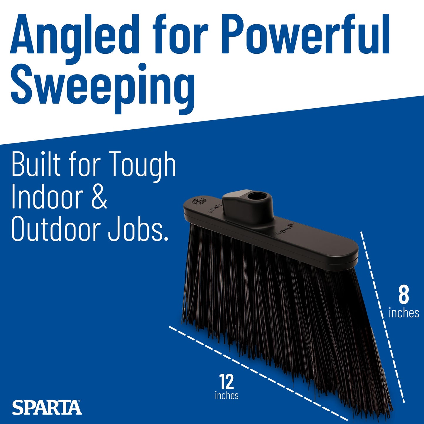 Sparta Sweeper Broom – 12 Inch Angled Outdoor Broom Head with Durable Polypropylene Bristles, Standard Thread Compatible for Home Garage or Kitchen Cleaning, Black