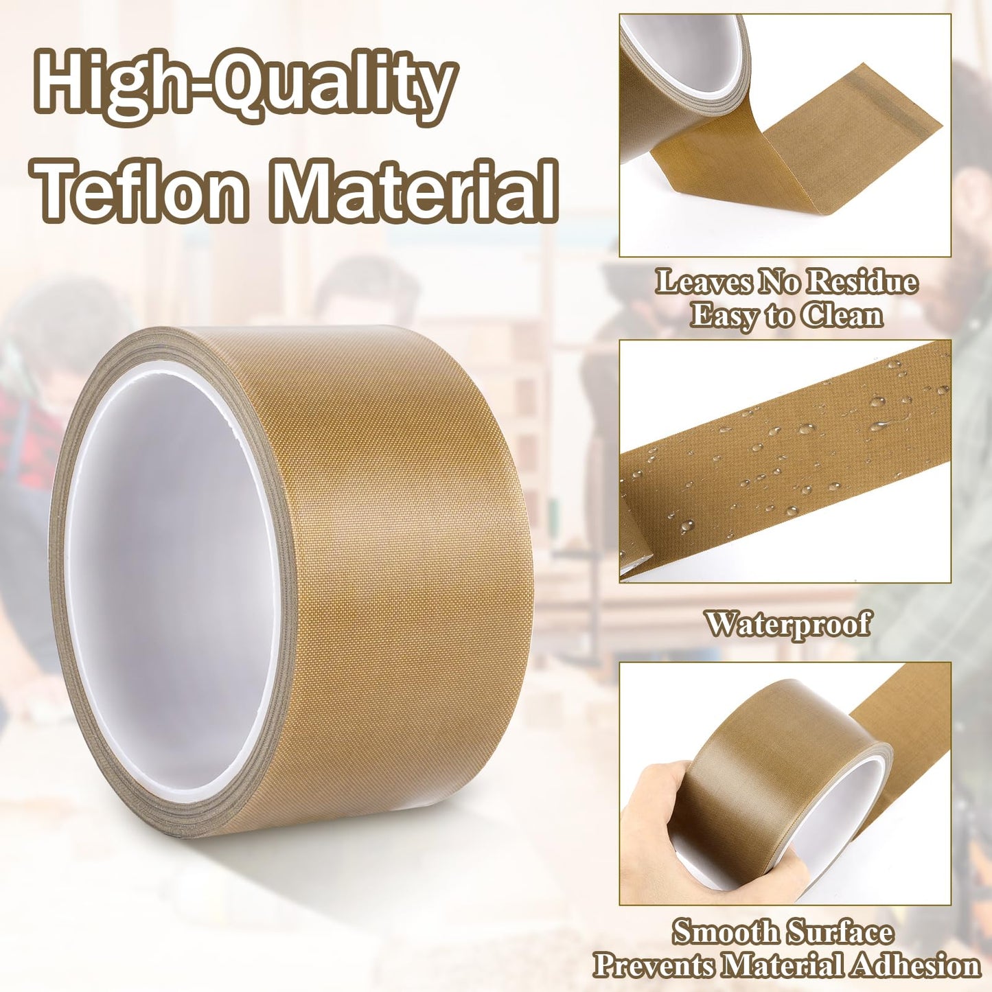 Lainballow 2 Rolls Teflon Fabric Tape, 2''×30Ft PTFE Tape, PTFE Coated Fiberglass Adhesive Tape for Vacuum Sealer Machine, Hand Impulse Sealers Insulation for FoodSaver,Seal A Meal,Weston,0.18mm Thick