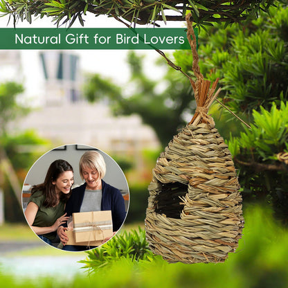 Gute Hummingbird Houses for Outside Hanging, Natural Grass Hanging Bird Hut, Hand Woven Hummingbird Nest, Large Wren Finch Bird House for Garden Window Outdoor Home Decoration, 3 Pack