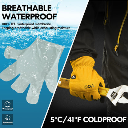 Vgo... 1Pair 5℃/41°F Winter Work Gloves Men, Cold Weather Waterproof Safety Work Gloves,Cold Storage or Freezer Glove, Light Duty Touchscreen Warm Gloves(Yellow,M,NB7581FLWP)