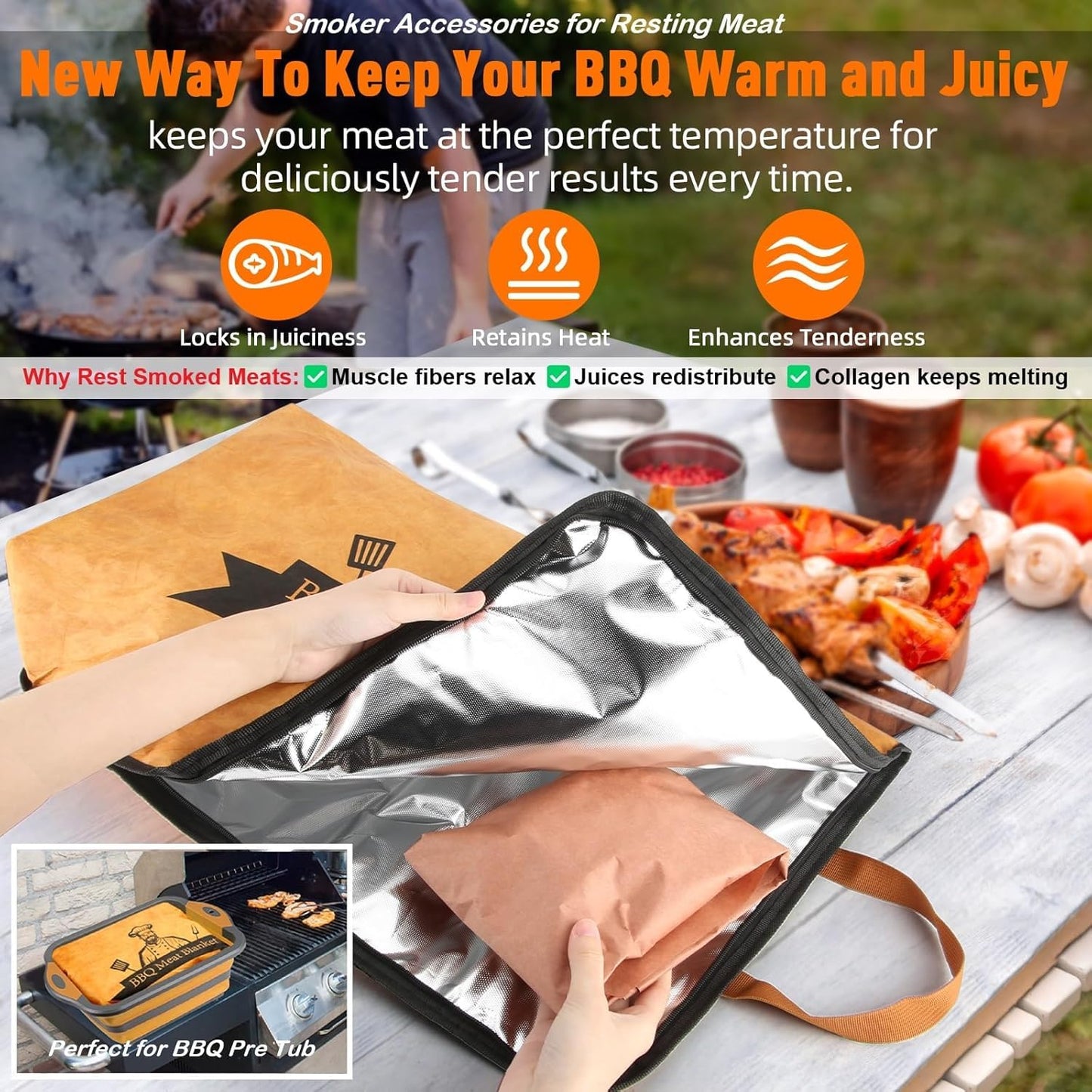 21in BBQ Blanket for Resting Meat - Reusable Meat Resting Bag for Brisket, Beef, Pork Shoulder & Turkey IPerfect Valentine's, Birthday for Grill Lovers