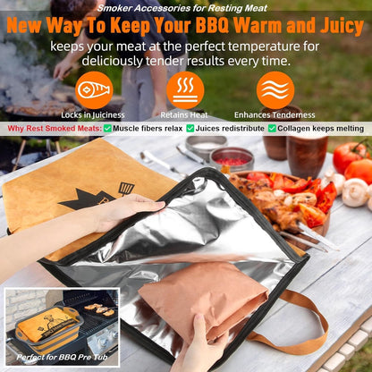21in BBQ Blanket for Resting Meat - Reusable Meat Resting Bag for Brisket, Beef, Pork Shoulder & Turkey IPerfect Valentine's, Birthday for Grill Lovers