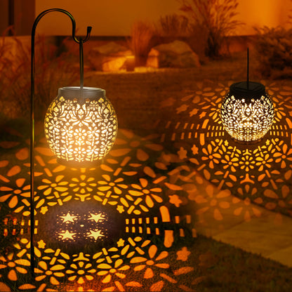 Brizled 2 Pack Outdoor LED Solar Hanging Lantern Lights with Star Projection, Warm White, Waterproof for Garden Patio Courtyard Path