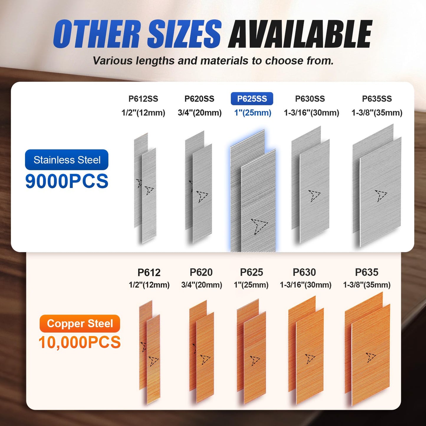 KIMSING P625SS(25mm) 23 Gauge Stainless Steel Micro Pin Nails 9,000 Pcs/Box, Headless Pinner Nails for Pneumatic Pin Nailer