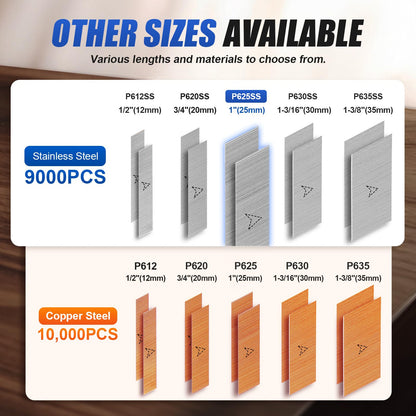 KIMSING P625SS(25mm) 23 Gauge Stainless Steel Micro Pin Nails 9,000 Pcs/Box, Headless Pinner Nails for Pneumatic Pin Nailer