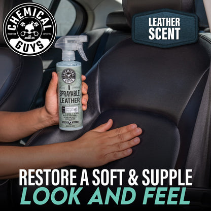 Chemical Guys Sprayable Leather Cleaner and Conditioner in One for Car Interiors, Apparel, and More (Works on Natural, Synthetic, Pleather, and More) Leather Scent, 473 ml