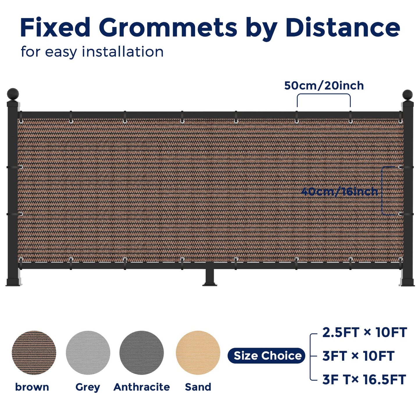 Duerer Balcony Screen Privacy Fence Cover 3' x 16.5' Brown Fence Netting Mesh Shade Cloth Fabric UV Protection for Apartment Balcony Railing Porch Outdoor, Backyard, Patio, Included Cable Ties Rope