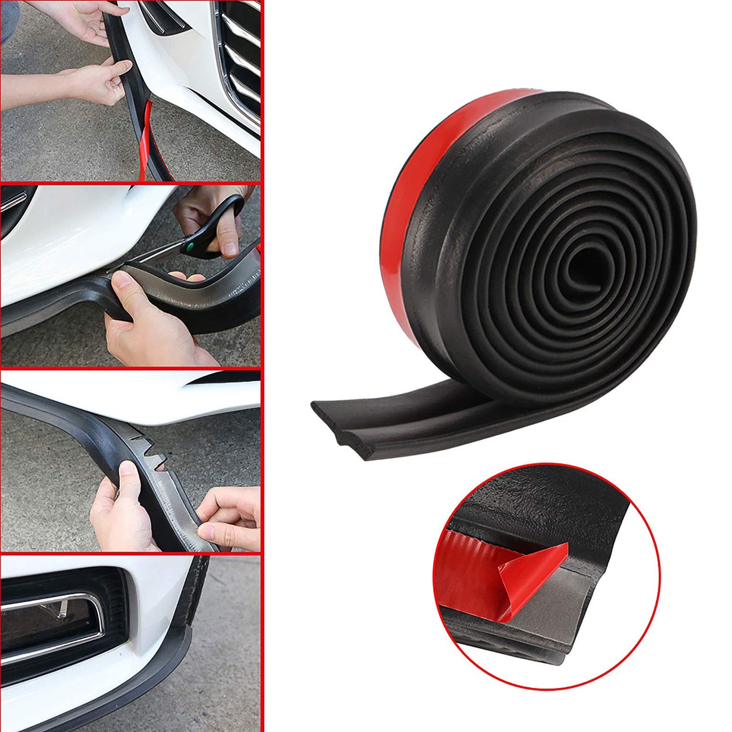 Car Front Rear Bumper Protector, 2.5m/8.2ft Universal Rubber Bumper Lip Splitter Body Skirt Spoiler