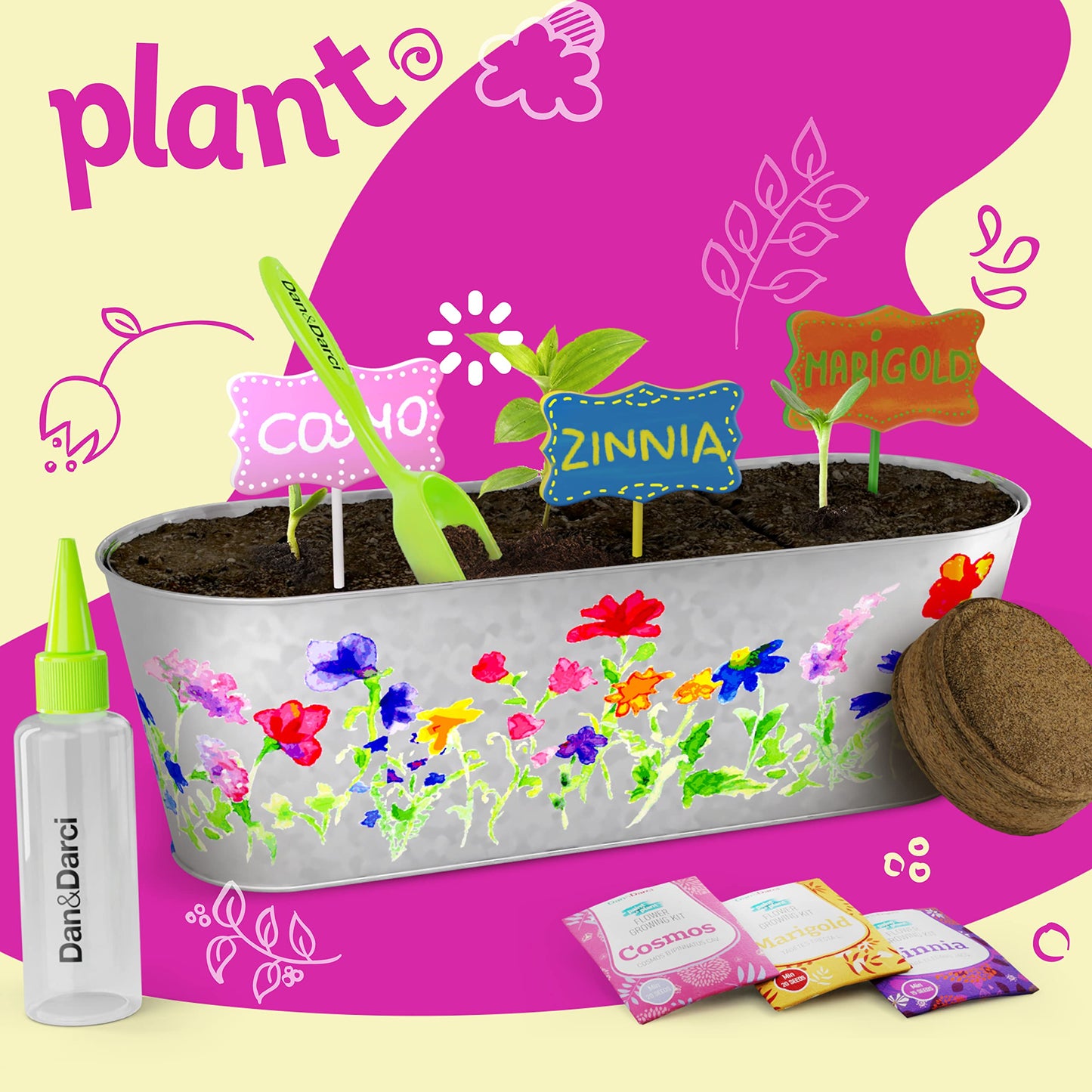 Paint & Plant Flower Growing Kit - Kids Gardening Science Easter Gifts for Girls and Boys Ages 6 7 8 9 10 Years Old - STEM Arts & Crafts Project Activity - Grow Your Own Cosmos, Zinnia & Marigold Garden