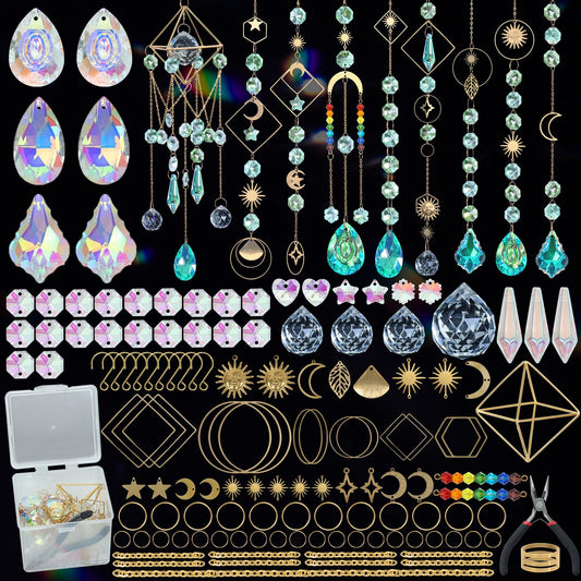 UXORSN DIY Suncatchers 400 pcs Crystal Sun Catchers Making Supplies Kit Art and Crafts for Adults Rainbow Maker Prism Hanging Decorative Pendants for Window Indoor Outdoor Garden Wedding Party Decor