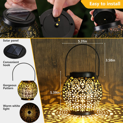 Brizled 2 Pack Outdoor LED Solar Hanging Lantern Lights with Star Projection, Warm White, Waterproof for Garden Patio Courtyard Path