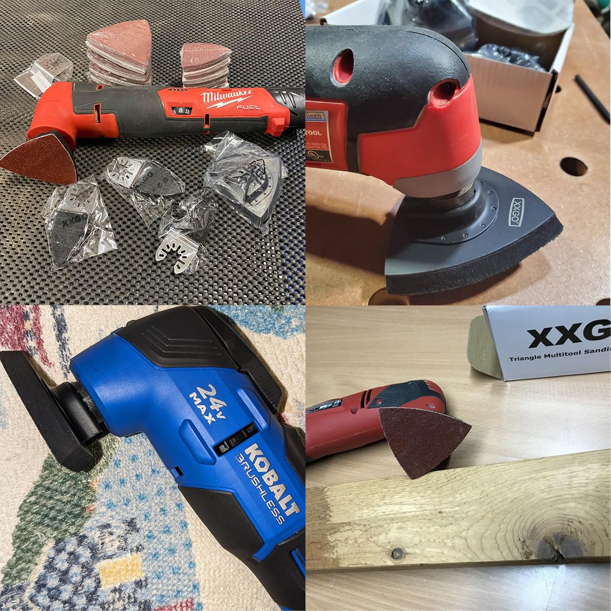XXGO 105 Pcs Oscillating Multi Tool Sanding Pads Kits 2 Pcs Triangle Sanding Pads 3 Pcs Finger Sanding Pads 100 Pcs Multi Tool Sandpaper for Wood Sanding XG3105