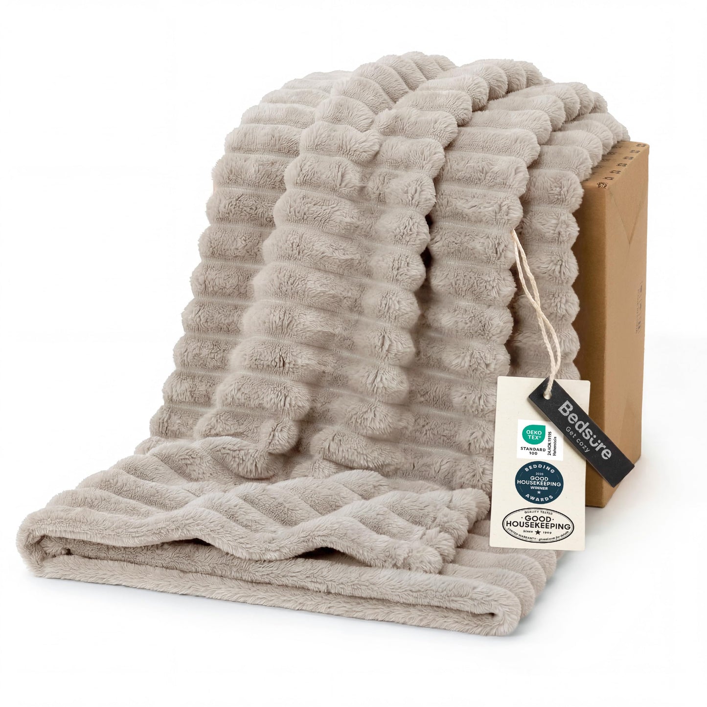 Bedsure Linen Throw Blanket for Couch - Living Room Decor, Birthday Gifts for Women, Soft Fluffy Fleece Cozy Fuzzy Plush Warm Minky Blanket, Spring Decor, Gifts for Men, Beige, 50x60''