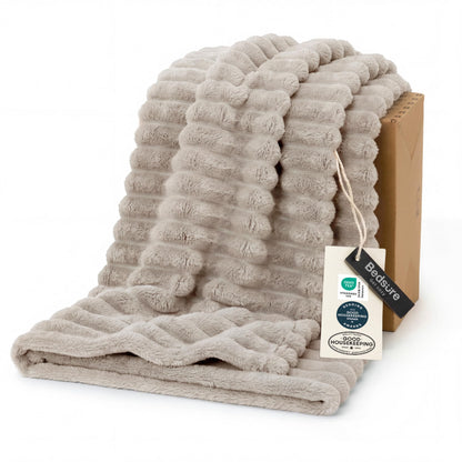 Bedsure Linen Throw Blanket for Couch - Living Room Decor, Birthday Gifts for Women, Soft Fluffy Fleece Cozy Fuzzy Plush Warm Minky Blanket, Spring Decor, Gifts for Men, Beige, 50x60''