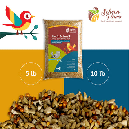 Schoen Farms Finch & Small Bird Seed Mix – 4.54 kg Bag – Shell-Free Wild Bird Food for Finches, Chickadees, Siskins & Songbirds – Grown in Canada