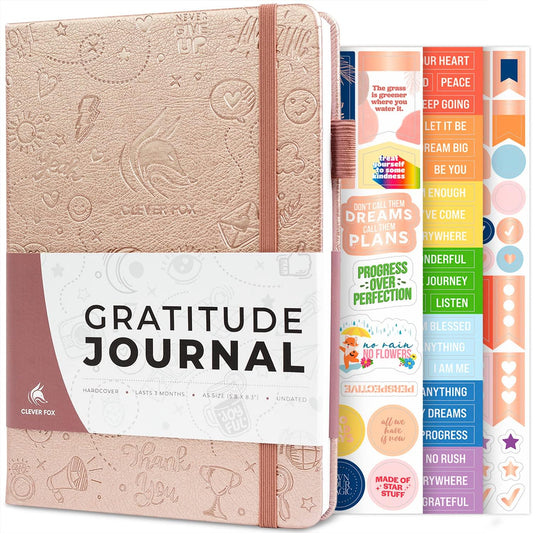Clever Fox Gratitude Journal – Happiness, Positivity & Affirmation Daily Journal for Women & Men – Inspirational Notebook for Positive & Grateful Mind – 3 Months Undated – A5 Hardcover, Rose Gold