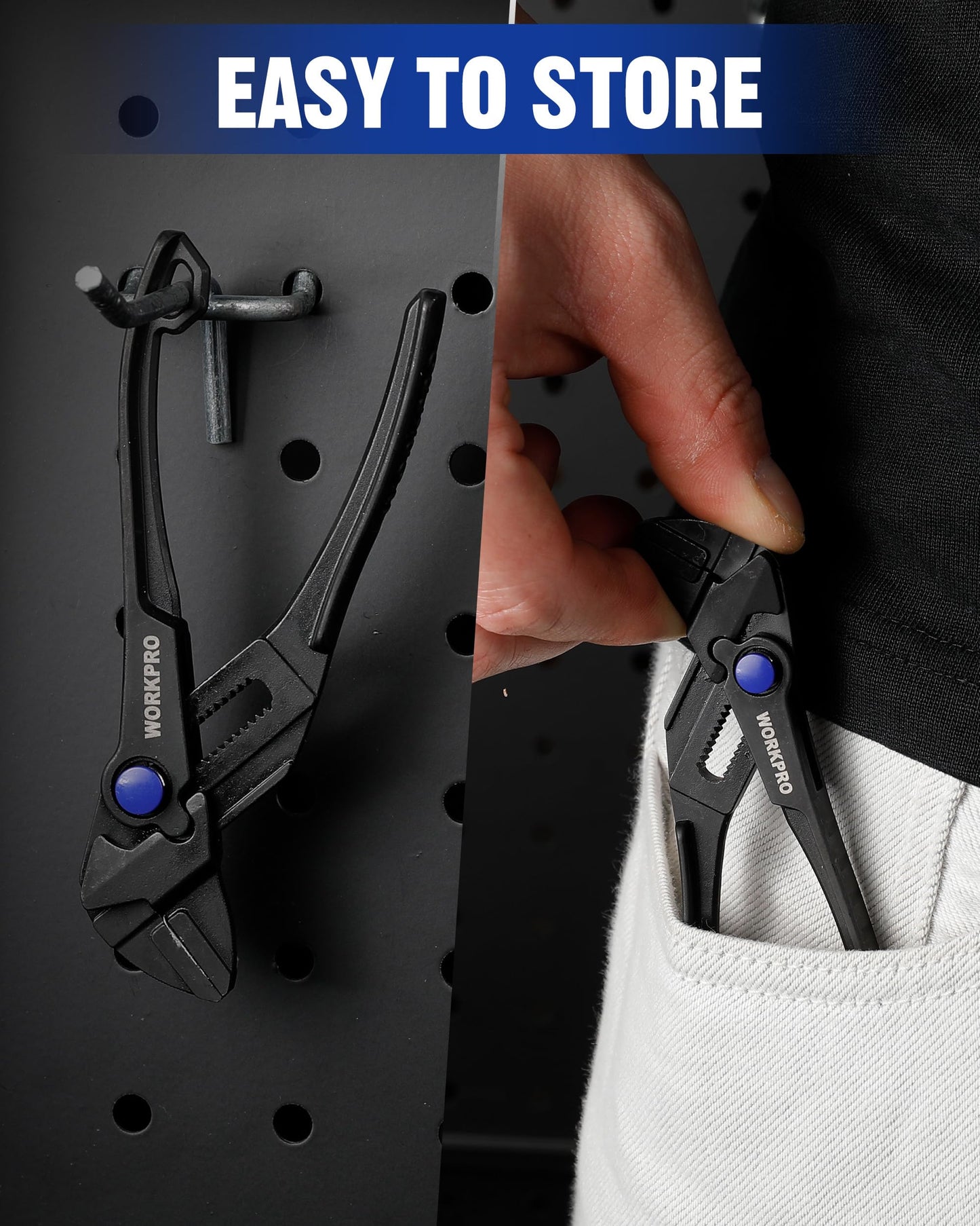 WORKPRO Mini Pliers Wrench — 4" Compact Adjustable Smooth-Jaw Pliers, Anti-Rust Alloy Steel Wrench Pliers for Tight Spaces, Home & Versatile Use, Black