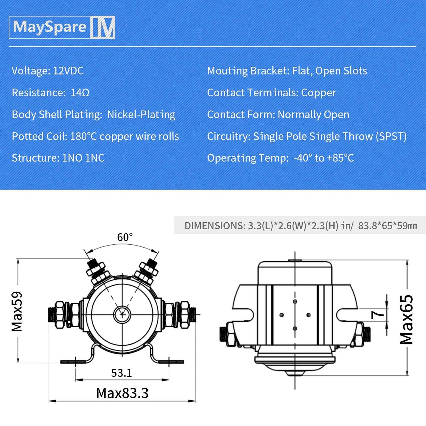 Max 300A Heavy Duty Solenoid Relay Nickel-Plating for Golf Carts,Winch, Marine in Rush 12VDC