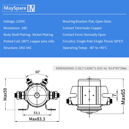 Max 300A Heavy Duty Solenoid Relay Nickel-Plating for Golf Carts,Winch, Marine in Rush 12VDC