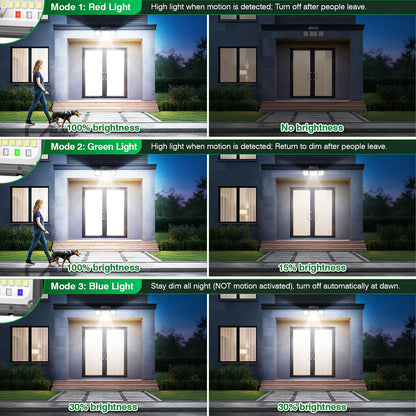 Solar Motion Sensor Light Outdoor, 2500LM 286 LED Solar Outdoor Lights with Power Display & Mode Indicators - 6500K Adjustable 3-Head Flood Light, IP65 Waterproof for Garden, Garage, Yard - 2 Pack